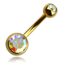 Arany kétköves köldök piercing színjátszós kövekkel