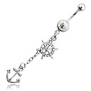 Fehér köves hosszú horgonyos köldök piercing