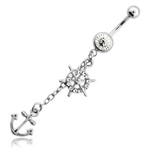 Fehér köves hosszú horgonyos köldök piercing