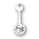 Fehér szárú fehér köves bioplast köldök piercing